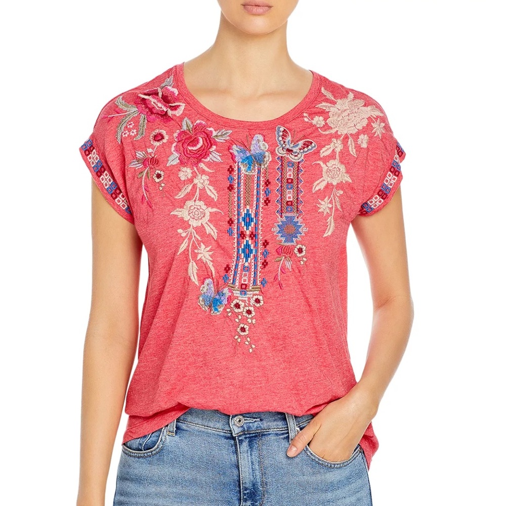 Johnny Was Florence Relaxed Embroidered Floral Tee